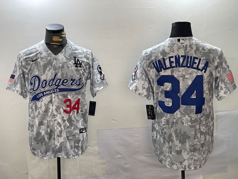 Men Los Angeles Dodgers #34 Valenzuela Camo Joint Name 2024 Nike MLB Jersey style 3->los angeles dodgers->MLB Jersey